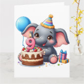Niedlicher Elefant 9. Geburtstag Karte (Gelbe Blume)