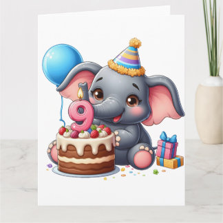 Niedlicher Elefant 9. Geburtstag Karte