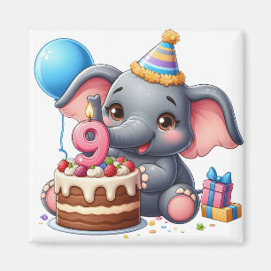 Niedlicher Elefant 9. Geburtstag Magnet