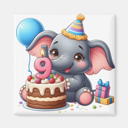 Niedlicher Elefant 9. Geburtstag Magnet (Vorne)
