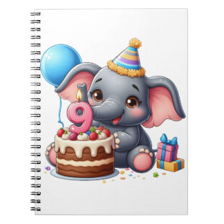 Niedlicher Elefant 9. Geburtstag Notizblock