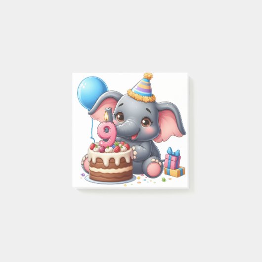 Niedlicher Elefant 9. Geburtstag Post-it Klebezettel (Vorderseite)