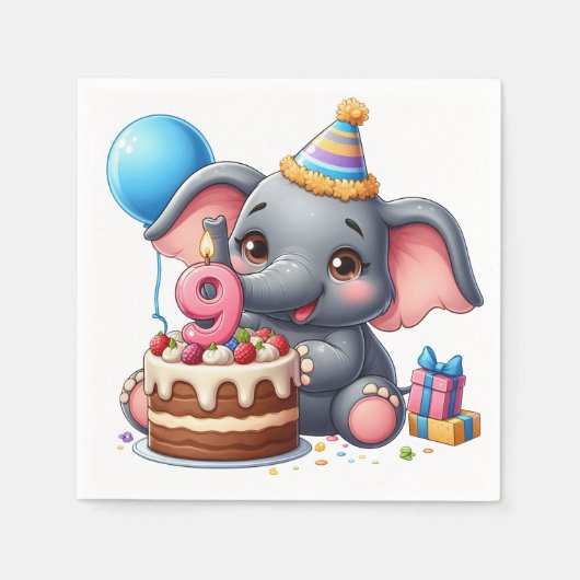 Niedlicher Elefant 9. Geburtstag Serviette (Vorderseite)