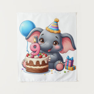 Niedlicher Elefant 9. Geburtstag Wandteppich