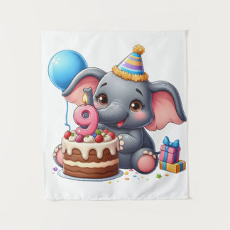 Niedlicher Elefant 9. Geburtstag Wandteppich
