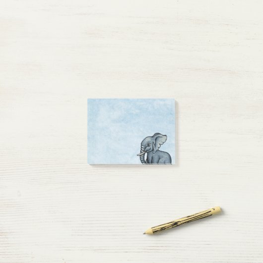 Niedlicher Elefant auf Blue Post-It-Notes Post-it Klebezettel (Auf Schreibtisch)