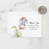 Niedlicher Elefant auf Blume Petals Danke Mitteilungskarte (Vorderseite/Rückseite Beispiel)