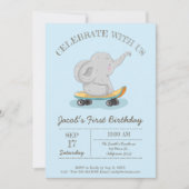 Niedlicher Elefant auf einem Skateboard. Geburtsta Einladung (Vorderseite)