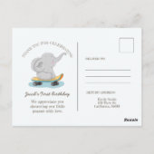 Niedlicher Elefant auf einem Skateboard. Postkarte (Rückseite)