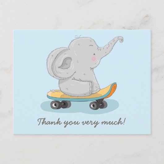 Niedlicher Elefant auf einem Skateboard. Postkarte (Vorderseite)