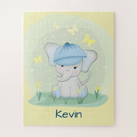 Niedlicher Elefant auf einer Blume Wiese. Puzzle (Vertikal)