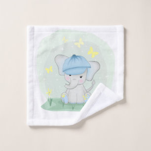Niedlicher Elefant auf einer Blume Wiese. Waschlappen
