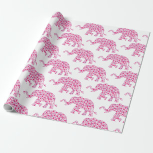Niedlicher Elefant aus kleinen rosa Herzen Geschenkpapier