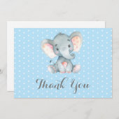 Niedlicher Elefant Baby Boy Blue und Grau Dankeskarte (Vorne/Hinten)