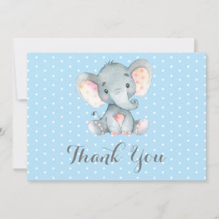 Niedlicher Elefant Baby Boy Blue und Grau Dankeskarte