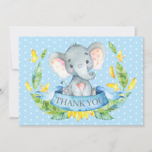 Niedlicher Elefant Baby Boy Blue und Grau Dankeskarte