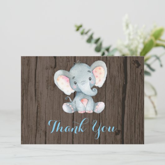 Niedlicher Elefant Baby Boy Blue und Grau Dankeskarte (Stehend Vorderseite)