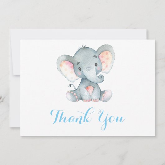 Niedlicher Elefant Baby Boy Blue und Grau Dankeskarte (Vorderseite)