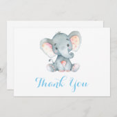 Niedlicher Elefant Baby Boy Blue und Grau Dankeskarte (Vorne/Hinten)