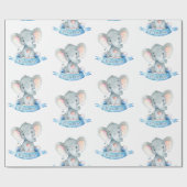 Niedlicher Elefant Baby Boy Blue und Grau Geschenkpapier (Flach)