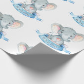 Niedlicher Elefant Baby Boy Blue und Grau Geschenkpapier (Ecke)