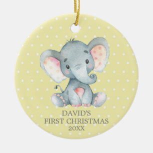 Niedlicher Elefant Baby Erster Weihnachtsgelb und  Keramik Ornament