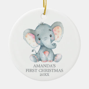 Niedlicher Elefant Baby First Christmas Grau Keramik Ornament