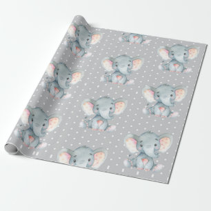 Niedlicher Elefant Baby Grau Geschenkpapier