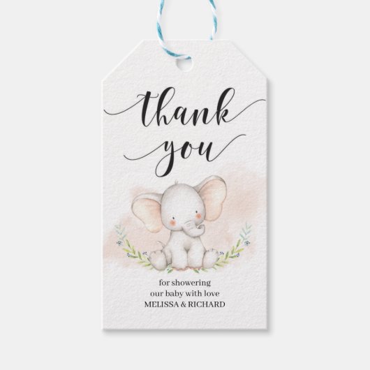 Niedlicher Elefant-Babyduschenschild personalisier Geschenkanhänger (Vorderseite)