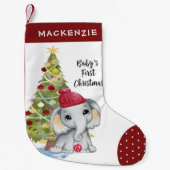 Niedlicher Elefant BABYs ERSTER Red White Dot Kleiner Weihnachtsstrumpf (Vorderseite)