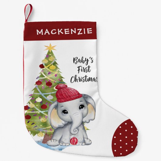 Niedlicher Elefant BABYs ERSTER Red White Dot Kleiner Weihnachtsstrumpf (Vorderseite)