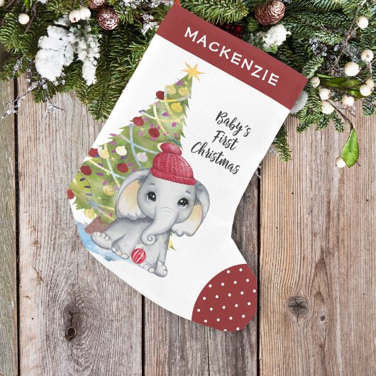Niedlicher Elefant BABYs ERSTER Red White Dot Kleiner Weihnachtsstrumpf