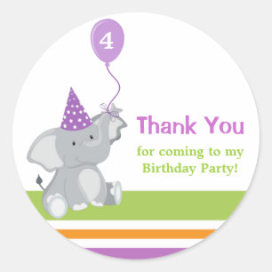 Niedlicher Elefant & Ballon Geburtstag Danke Stick Runder Aufkleber