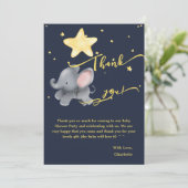 Niedlicher Elefant & Ballon unter der glühenden Na Dankeskarte (Stehend Vorderseite)