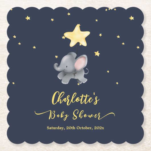 Niedlicher Elefant & Ballon unter der glühenden Na Untersetzer (Vorderseite)