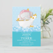 Niedlicher Elefant Bath Geburtstag Einladung (Stehend Vorderseite)