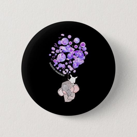 Niedlicher Elefant bläst Lila Ballons Überdosis Button (Vorderseite)