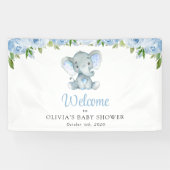 Niedlicher Elefant, blaue Blumen, Babydusche Empfa Banner (Horizontal)