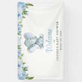 Niedlicher Elefant, blaue Blumen, Babydusche Empfa Banner (Vertikal)