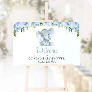 Niedlicher Elefant, blaue Blumen, Babydusche Empfa Poster