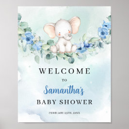 Niedlicher Elefant blühend Baby Dusche Empfang Poster