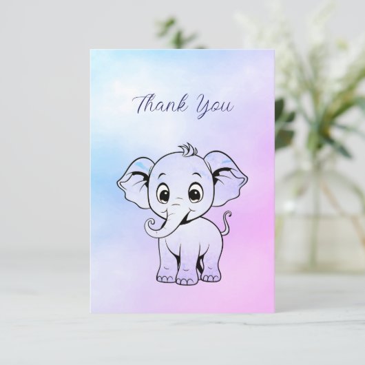 Niedlicher Elefant Dankeskarte (Stehend Vorderseite)