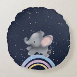 Niedlicher Elefant, der auf einem farbigen Regenbo Rundes Kissen