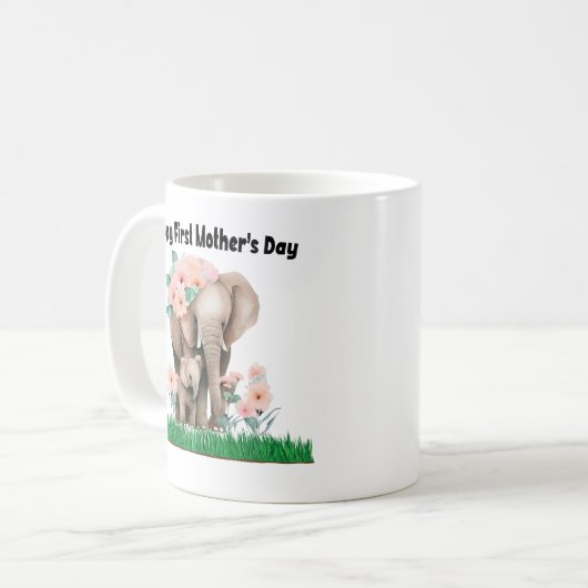 niedlicher Elefant des glücklichen ersten Mutterta Kaffeetasse (Vorderseite Links)