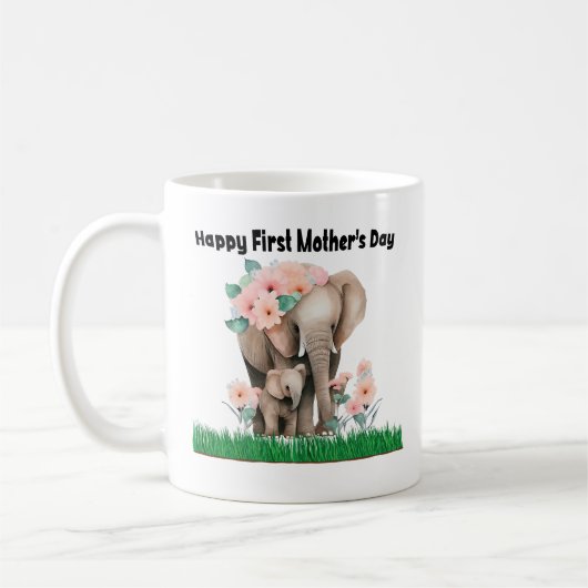 niedlicher Elefant des glücklichen ersten Mutterta Kaffeetasse (Links)