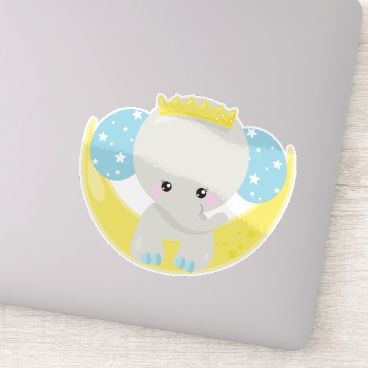 Niedlicher Elefant, Elefant auf dem Mond, Krone, S Aufkleber (Detail)