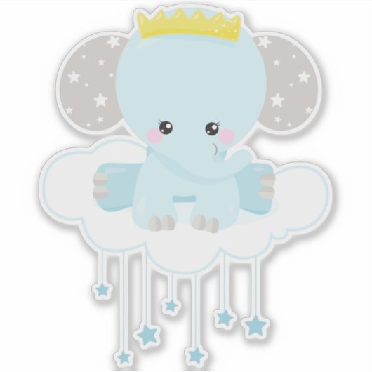 Niedlicher Elefant, Elefant auf einer Wolke, Krone Aufkleber (Vorderseite)