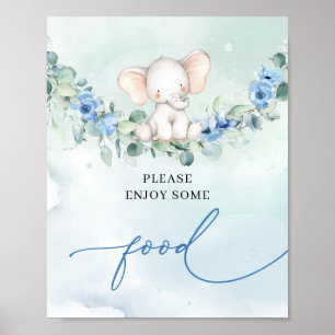 Niedlicher Elefant Eukalyptus-Kranz blauer Blüten  Poster