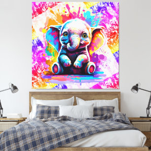 Niedlicher Elefant - farbenfrohe Elefantenmalerei Leinwanddruck