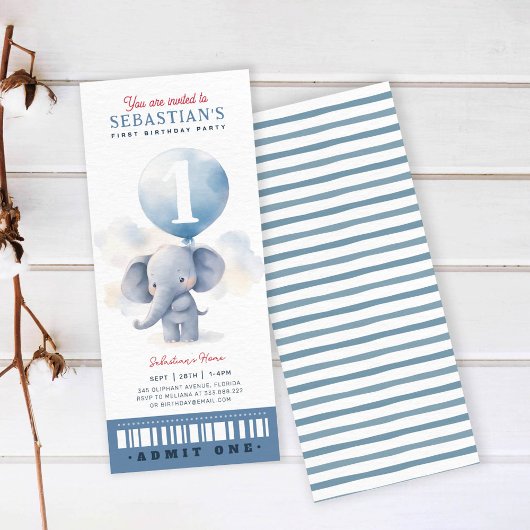 Niedlicher Elefant First Birthday Ticket Einladung